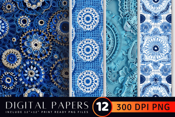 Review: Blue Crochet Embroidery Digital Paper
