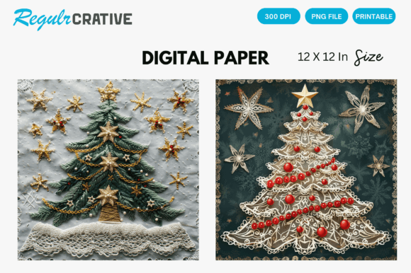 Review: Christmas Tree Embroidery Digital Paper