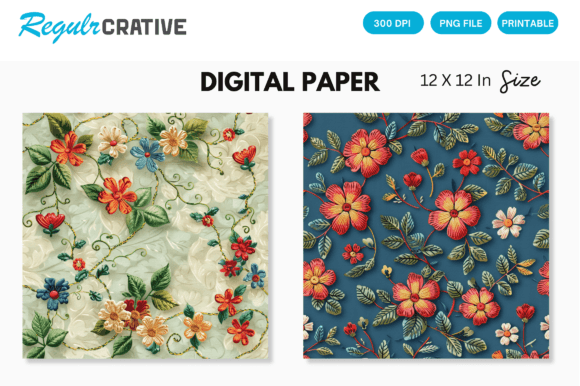 Review: Floral Embroidery Digital Paper Pack
