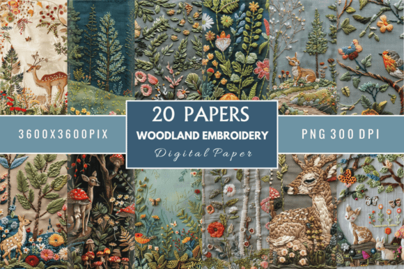 Reviewing the Woodland Embroidery Digital Paper Bundle